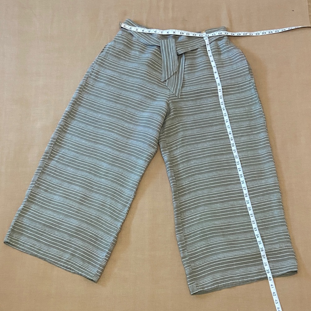 Flax Women’s Striped Casual Pants in olive green